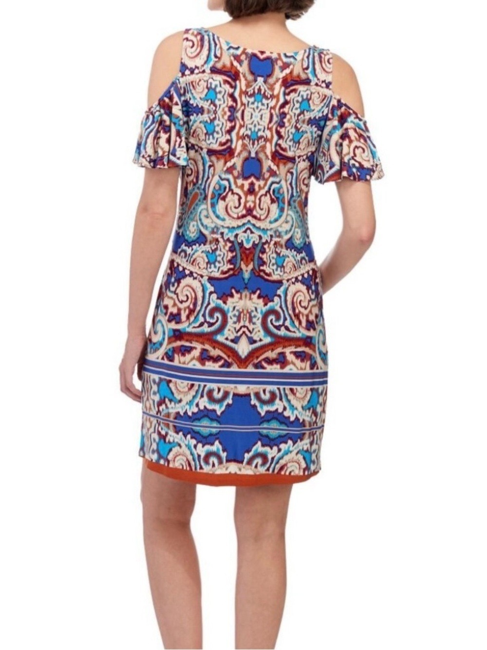 MSK-Paisley Cold Shoulder Shift Dress - Picture 3 of 10